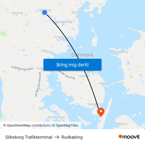 Silkeborg Trafikterminal to Rudkøbing map