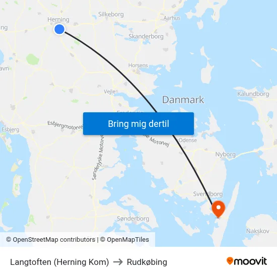 Langtoften (Herning Kom) to Rudkøbing map