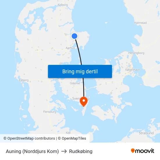 Auning (Norddjurs Kom) to Rudkøbing map