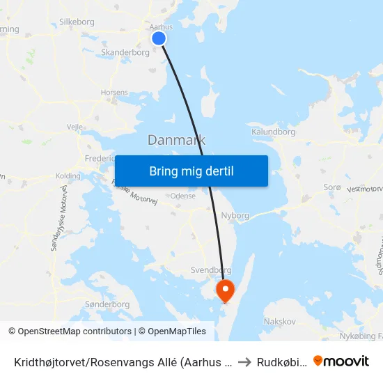Kridthøjtorvet/Rosenvangs Allé (Aarhus Kom) to Rudkøbing map