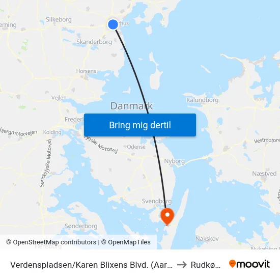 Verdenspladsen/Karen Blixens Blvd. (Aarhus Kom) to Rudkøbing map