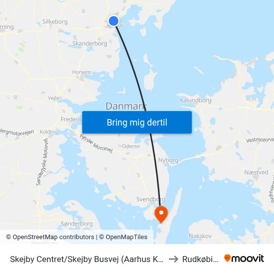 Skejby Centret/Skejby Busvej (Aarhus Kom) to Rudkøbing map