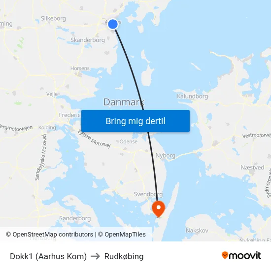 Dokk1 (Aarhus Kom) to Rudkøbing map