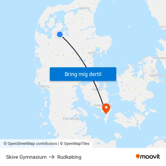 Skive Gymnasium to Rudkøbing map