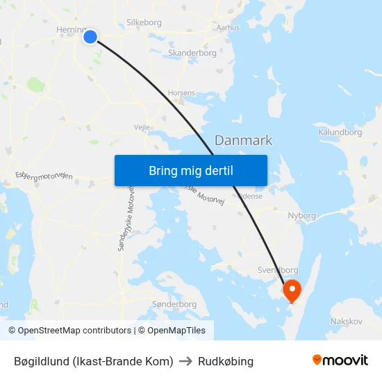 Bøgildlund (Ikast-Brande Kom) to Rudkøbing map