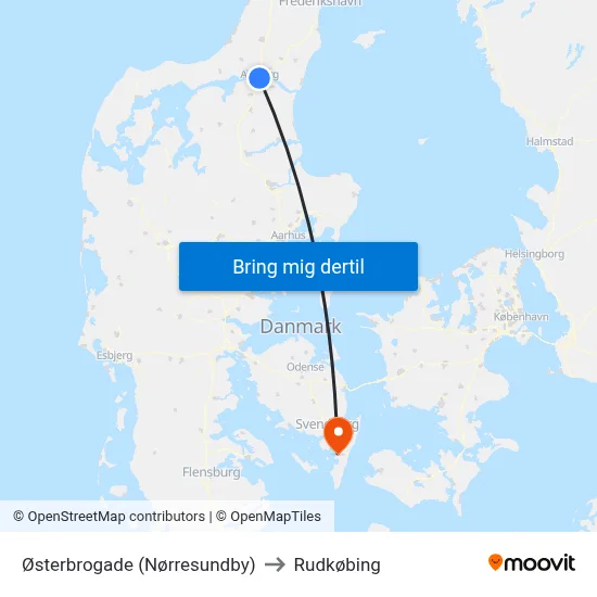Østerbrogade (Nørresundby) to Rudkøbing map
