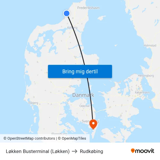 Løkken Busterminal (Løkken) to Rudkøbing map