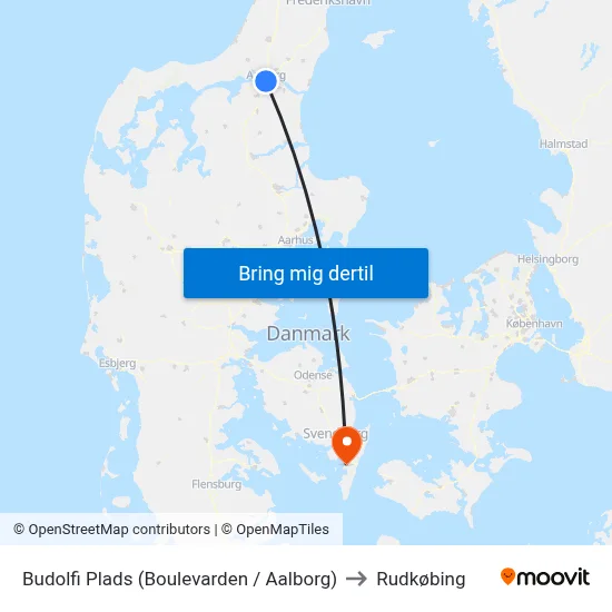 Budolfi Plads (Boulevarden / Aalborg) to Rudkøbing map