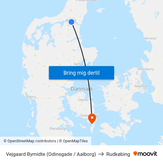 Vejgaard Bymidte (Odinsgade / Aalborg) to Rudkøbing map