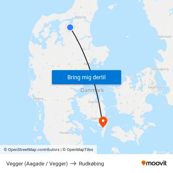 Vegger (Aagade / Vegger) to Rudkøbing map