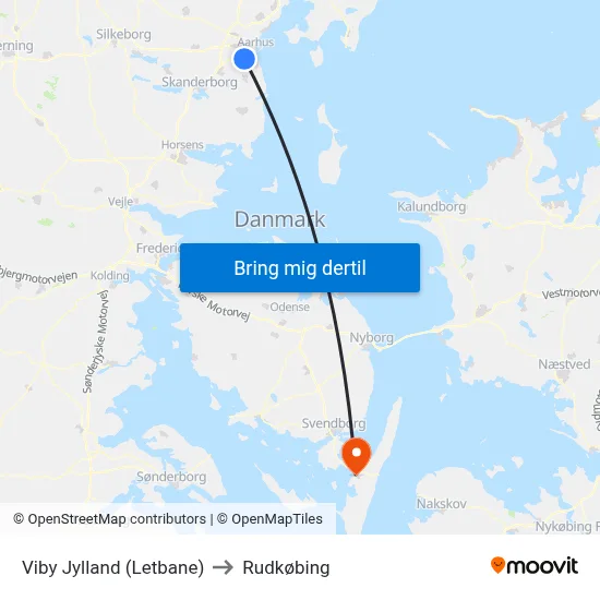 Viby Jylland (Letbane) to Rudkøbing map