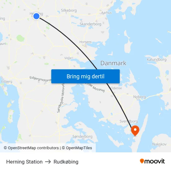 Herning Station to Rudkøbing map