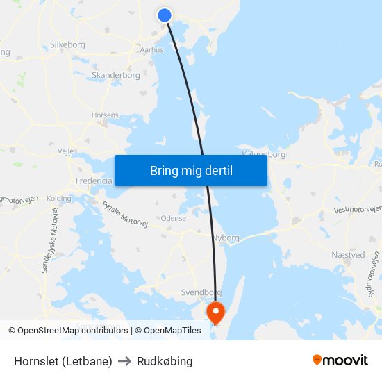 Hornslet (Letbane) to Rudkøbing map