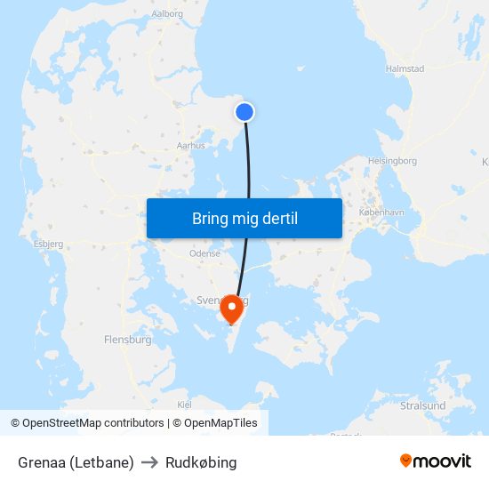 Grenaa (Letbane) to Rudkøbing map