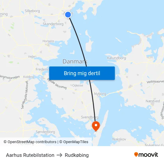 Aarhus Rutebilstation to Rudkøbing map