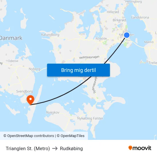 Trianglen St. (Metro) to Rudkøbing map