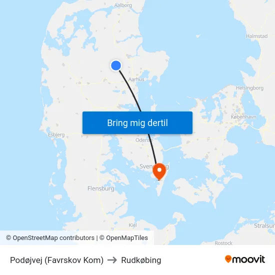 Podøjvej (Favrskov Kom) to Rudkøbing map