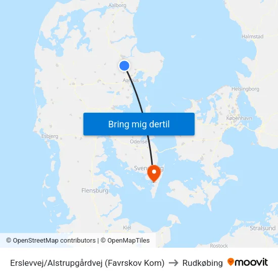 Erslevvej/Alstrupgårdvej (Favrskov Kom) to Rudkøbing map