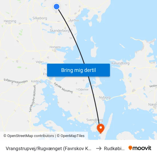 Vrangstrupvej/Rugvænget (Favrskov Kom) to Rudkøbing map