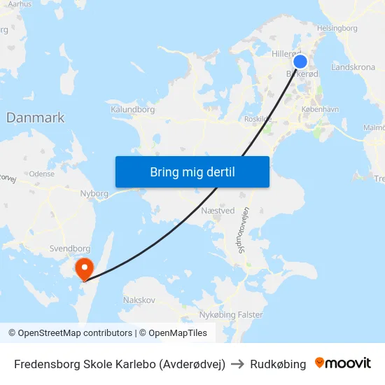 Fredensborg Skole Karlebo (Avderødvej) to Rudkøbing map