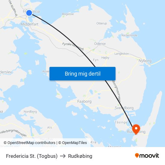 Fredericia St. (Togbus) to Rudkøbing map