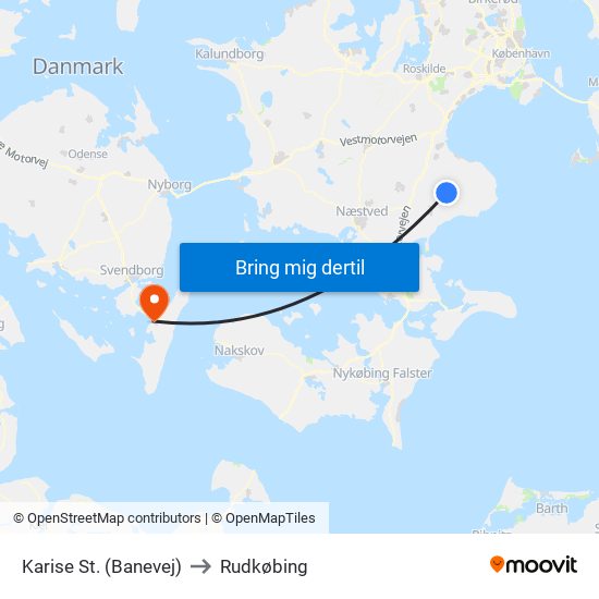 Karise St. (Banevej) to Rudkøbing map