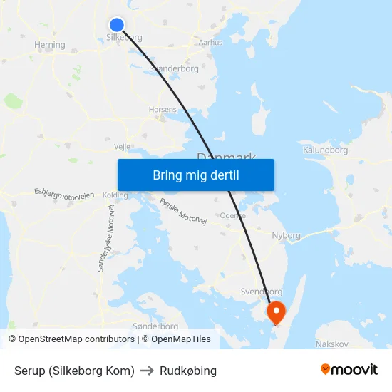 Serup (Silkeborg Kom) to Rudkøbing map