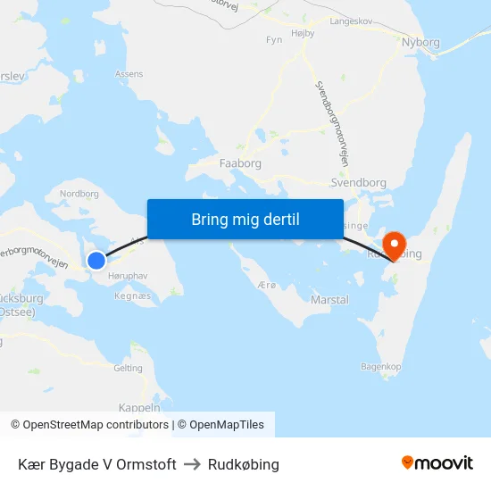 Kær Bygade V Ormstoft to Rudkøbing map