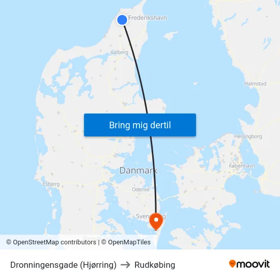 Dronningensgade (Hjørring) to Rudkøbing map