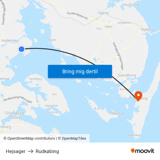 Hejsager to Rudkøbing map