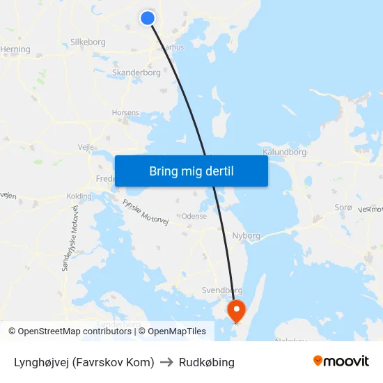 Lynghøjvej (Favrskov Kom) to Rudkøbing map