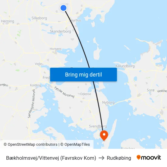 Bækholmsvej/Vittenvej (Favrskov Kom) to Rudkøbing map