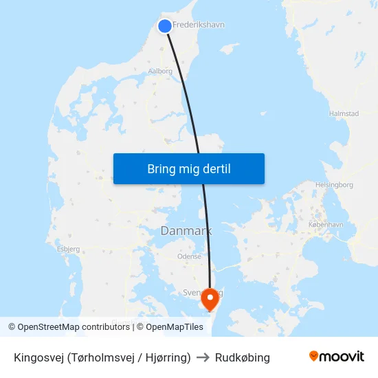 Kingosvej (Tørholmsvej / Hjørring) to Rudkøbing map