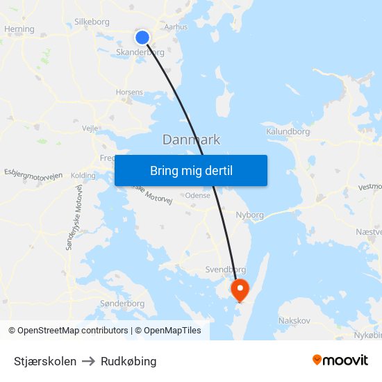 Stjærskolen to Rudkøbing map