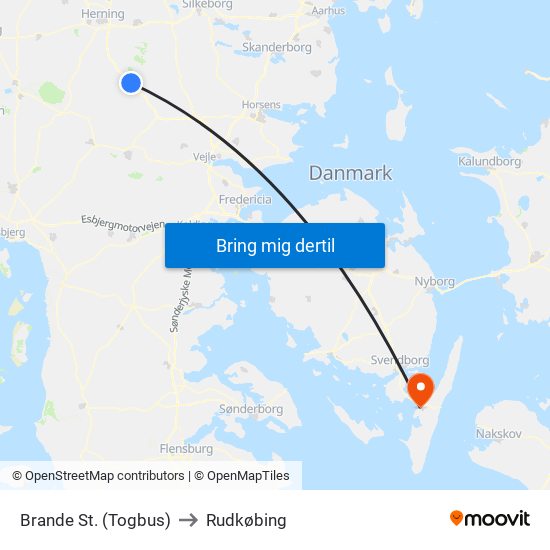 Brande St. (Togbus) to Rudkøbing map