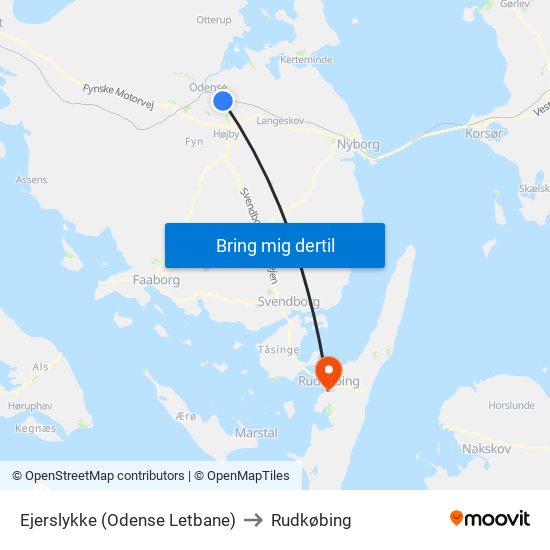 Ejerslykke (Odense Letbane) to Rudkøbing map