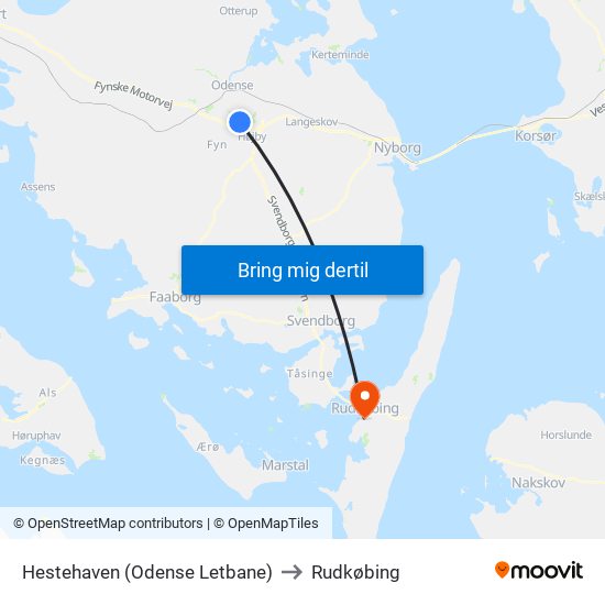 Hestehaven (Odense Letbane) to Rudkøbing map