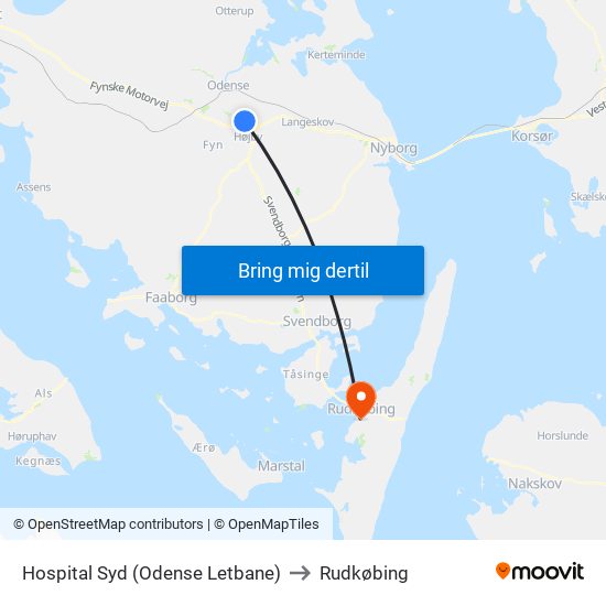 Hospital Syd (Odense Letbane) to Rudkøbing map