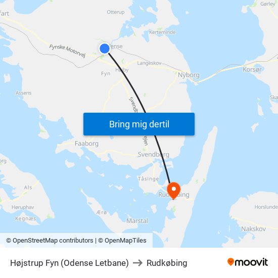 Højstrup Fyn (Odense Letbane) to Rudkøbing map