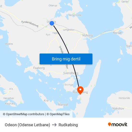 Odeon (Odense Letbane) to Rudkøbing map