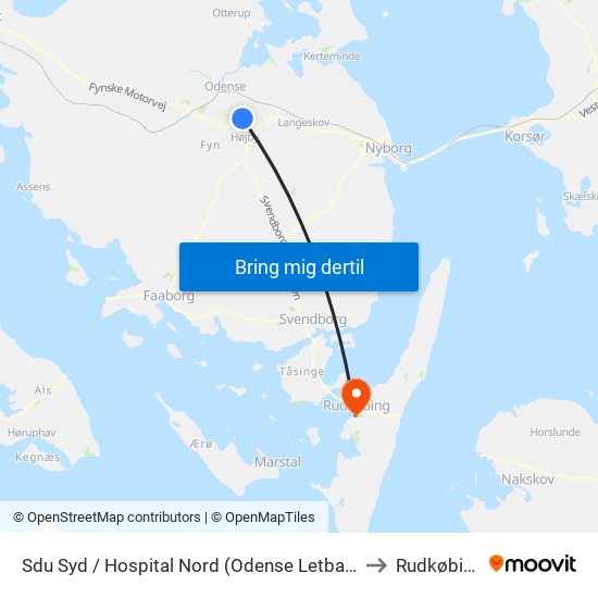 Sdu Syd / Hospital Nord (Odense Letbane) to Rudkøbing map