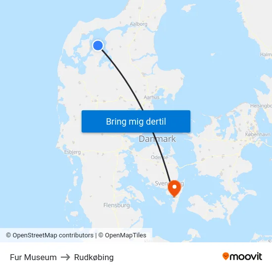 Fur Museum to Rudkøbing map