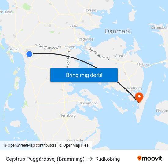 Sejstrup Puggårdsvej (Bramming) to Rudkøbing map