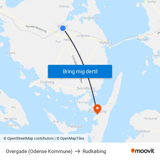 Overgade (Odense Kommune) to Rudkøbing map