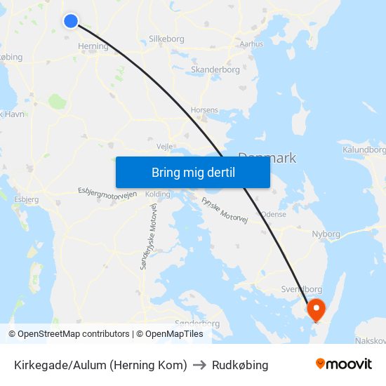 Kirkegade/Aulum (Herning Kom) to Rudkøbing map