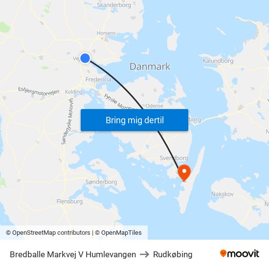 Bredballe Markvej V Humlevangen to Rudkøbing map
