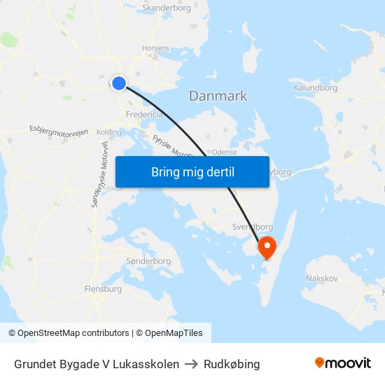 Grundet Bygade V Lukasskolen to Rudkøbing map