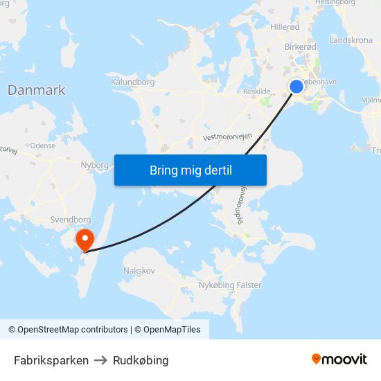 Fabriksparken to Rudkøbing map