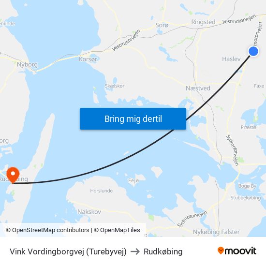 Vink Vordingborgvej (Turebyvej) to Rudkøbing map