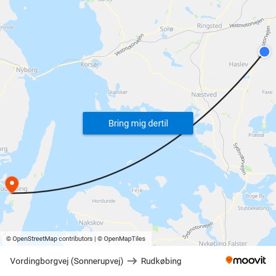 Vordingborgvej (Sonnerupvej) to Rudkøbing map